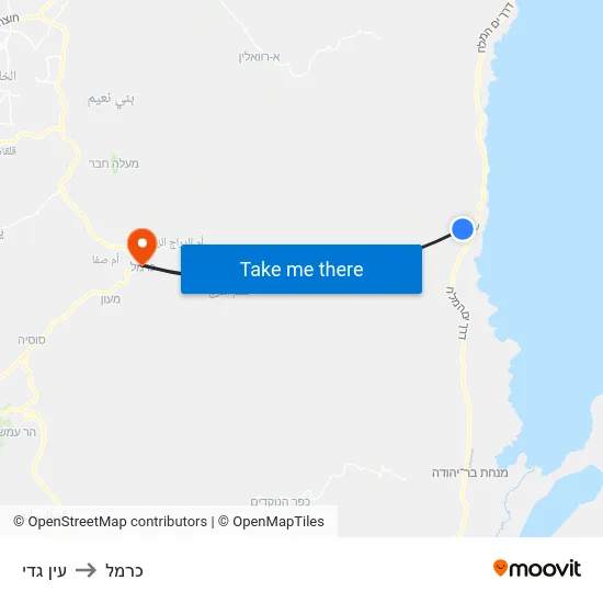 עין גדי to כרמל map