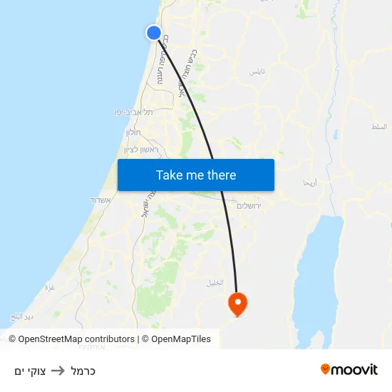 צוקי ים to כרמל map