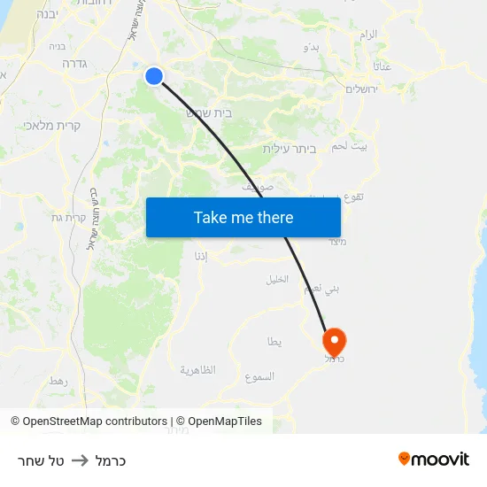 טל שחר to כרמל map