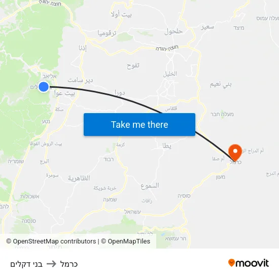 בני דקלים to כרמל map
