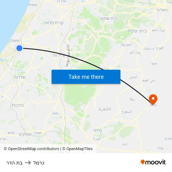 בת הדר to כרמל map