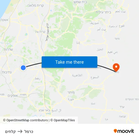קלחים to כרמל map