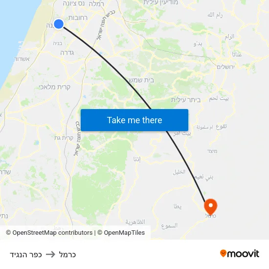 כפר הנגיד to כרמל map