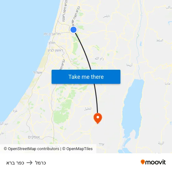 כפר ברא to כרמל map