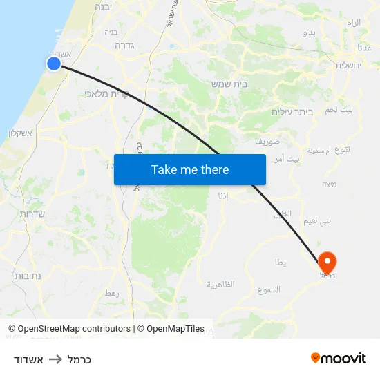 אשדוד to כרמל map