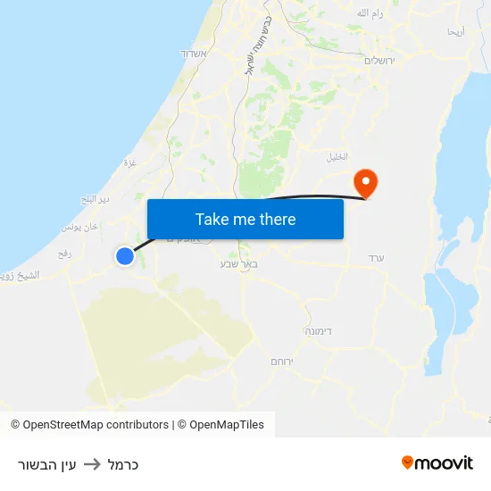 עין הבשור to כרמל map