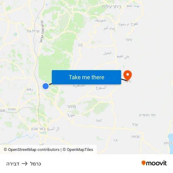דבירה to כרמל map