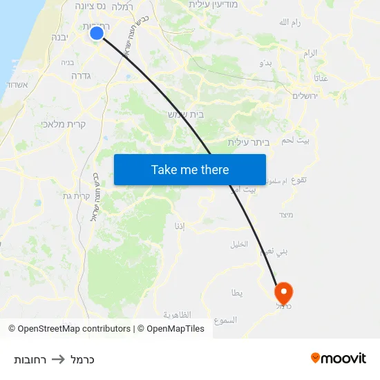 רחובות to כרמל map