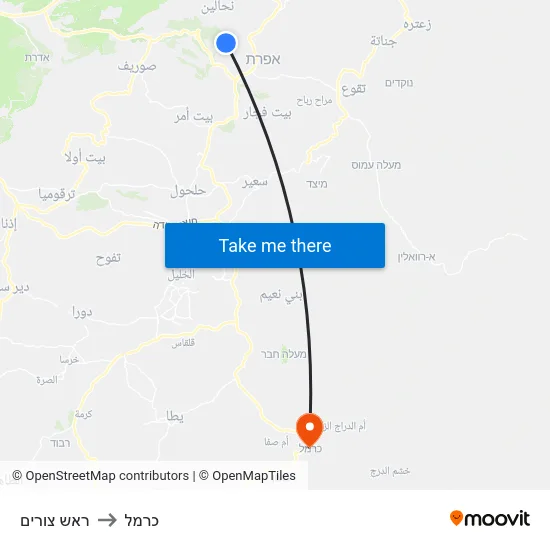 ראש צורים to כרמל map