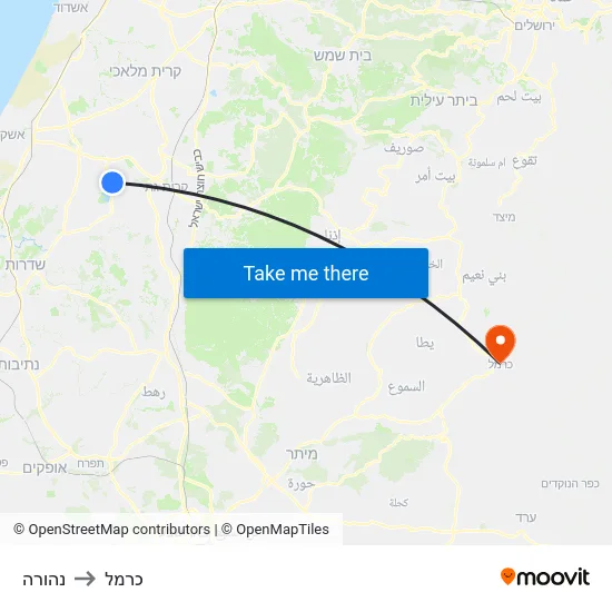 נהורה to כרמל map