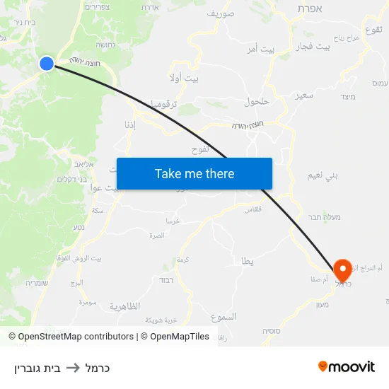 בית גוברין to כרמל map