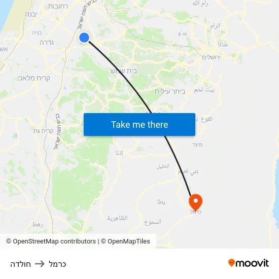 חולדה to כרמל map