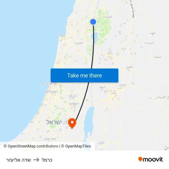 שדה אליעזר to כרמל map