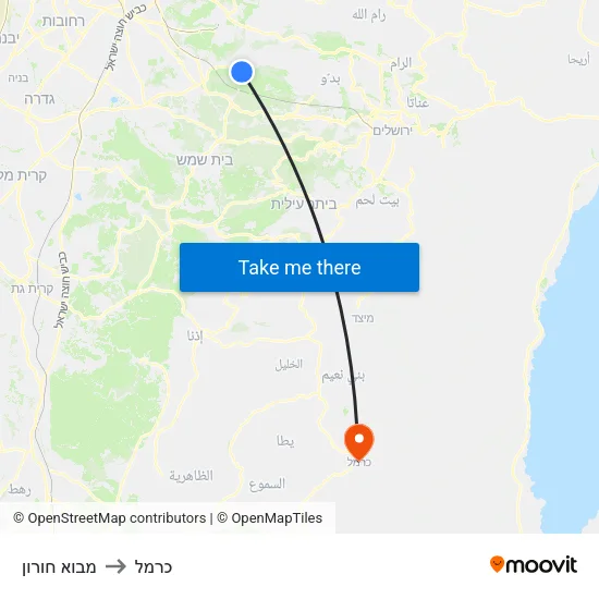 מבוא חורון to כרמל map