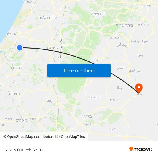 תלמי יפה to כרמל map