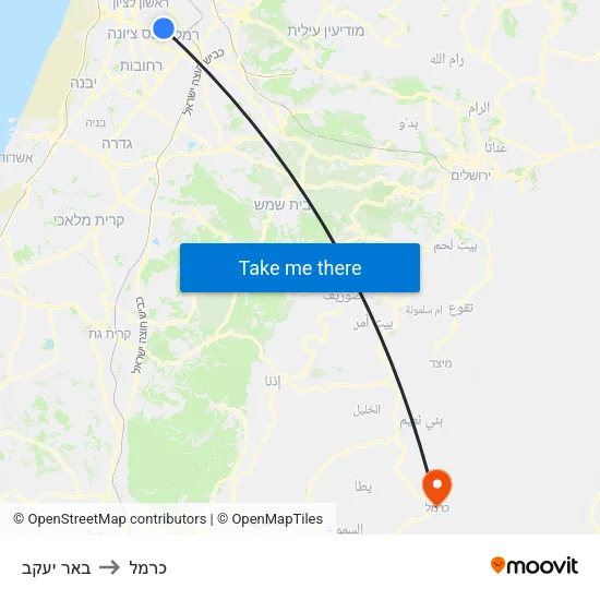 באר יעקב to כרמל map