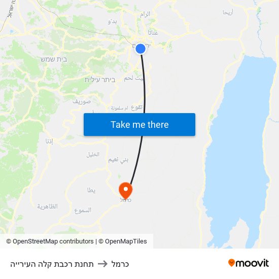 תחנת רכבת קלה העירייה to כרמל map