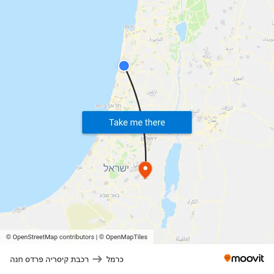 רכבת קיסריה פרדס חנה to כרמל map