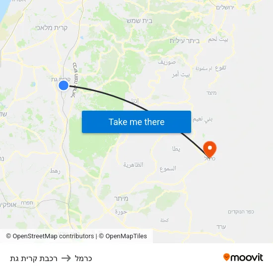 רכבת קרית גת to כרמל map
