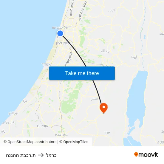 ת.רכבת ההגנה to כרמל map
