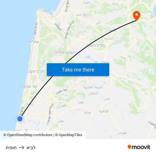 חופית to לביא map