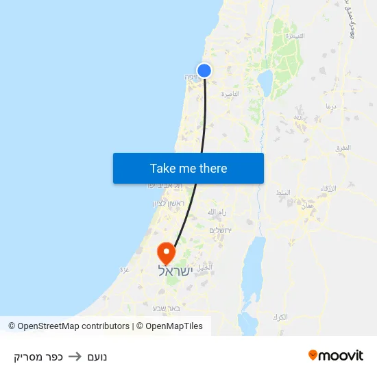 כפר מסריק to נועם map