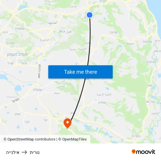 אילנייה to נורית map