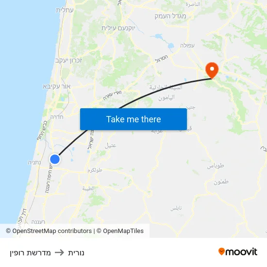 מדרשת רופין to נורית map