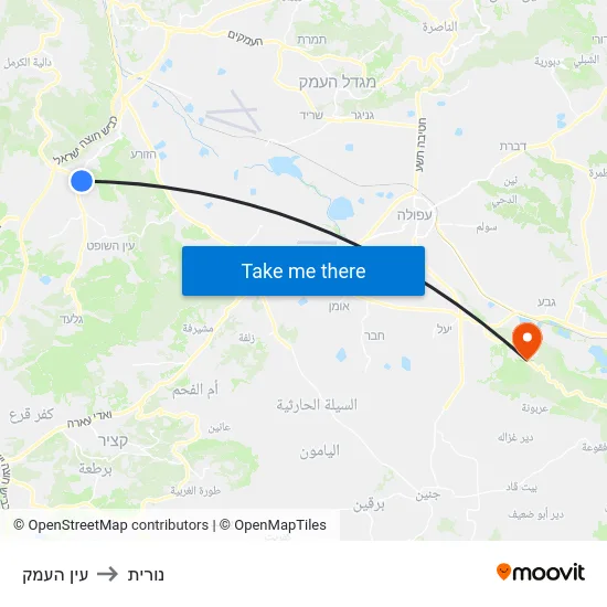 עין העמק to נורית map