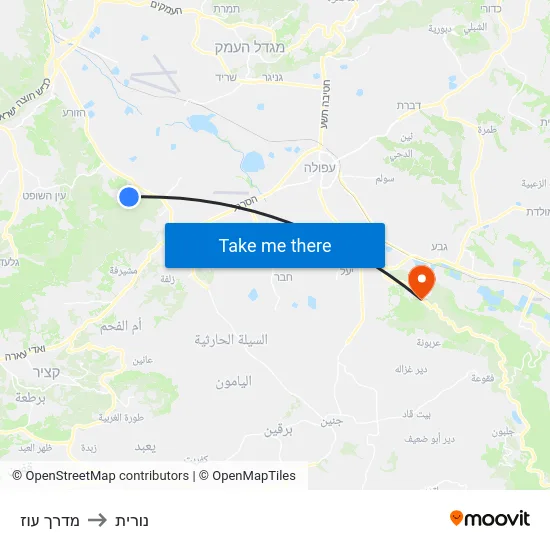 מדרך עוז to נורית map