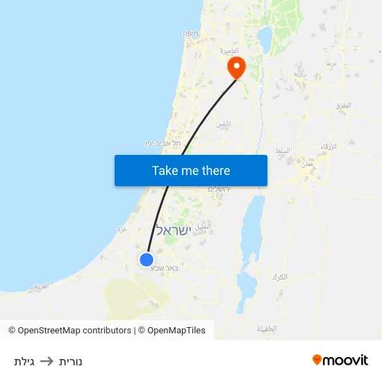 גילת to נורית map