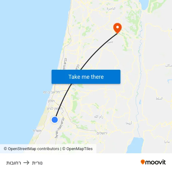 רחובות to נורית map