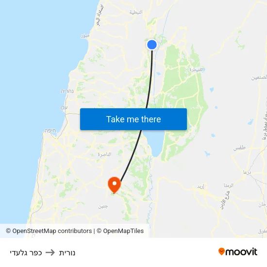 כפר גלעדי to נורית map