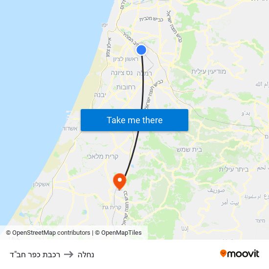 רכבת כפר חב"ד to נחלה map