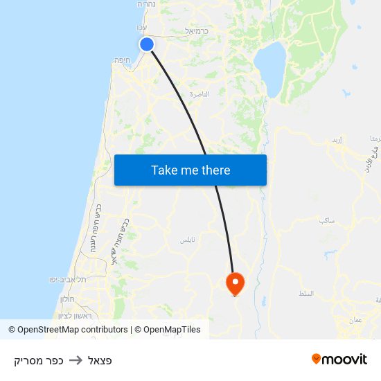 כפר מסריק to פצאל map