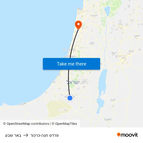 באר שבע to פרדס חנה-כרכור map