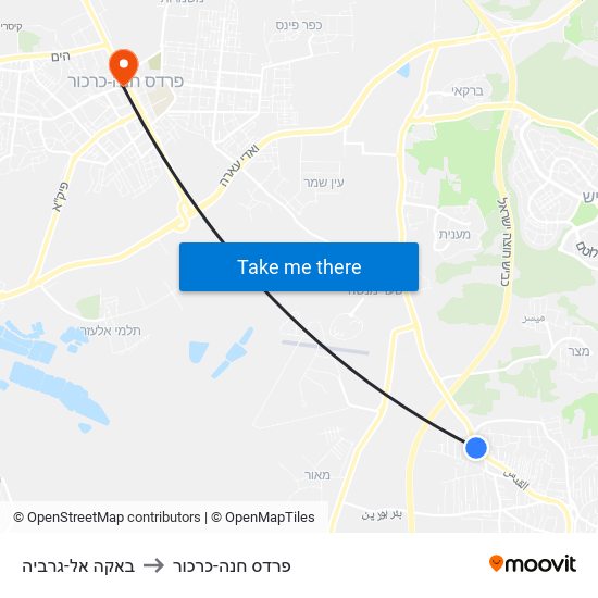 באקה אל-גרביה to פרדס חנה-כרכור map