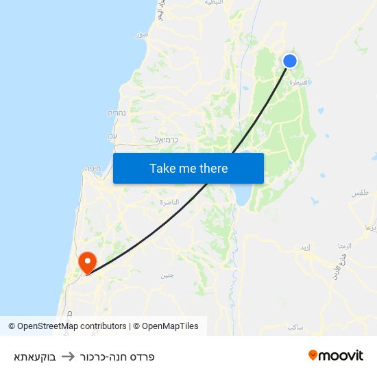 בוקעאתא to פרדס חנה-כרכור map