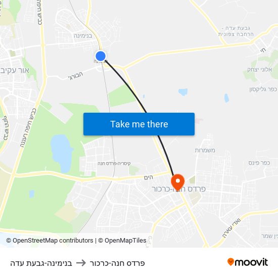 בנימינה-גבעת עדה to פרדס חנה-כרכור map