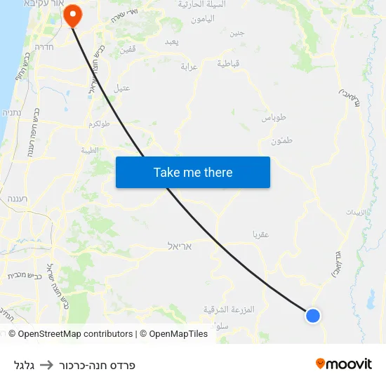 גלגל to פרדס חנה-כרכור map