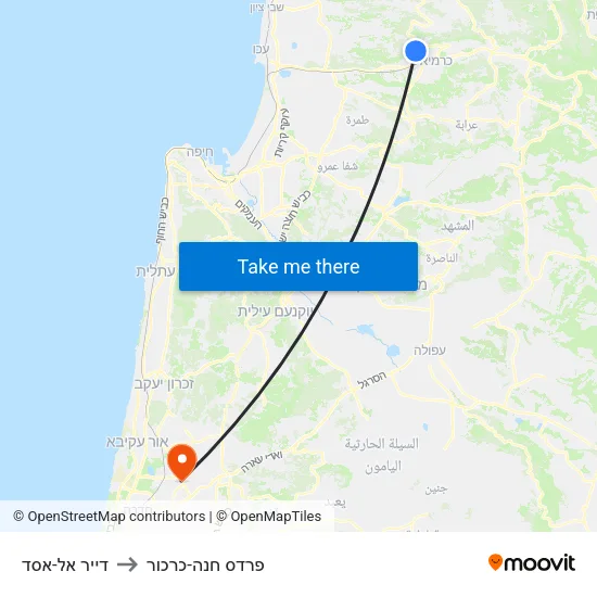 דייר אל-אסד to פרדס חנה-כרכור map
