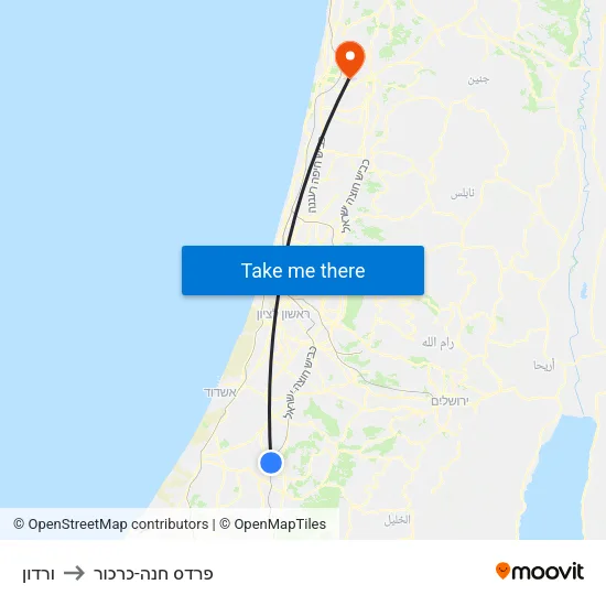 ורדון to פרדס חנה-כרכור map
