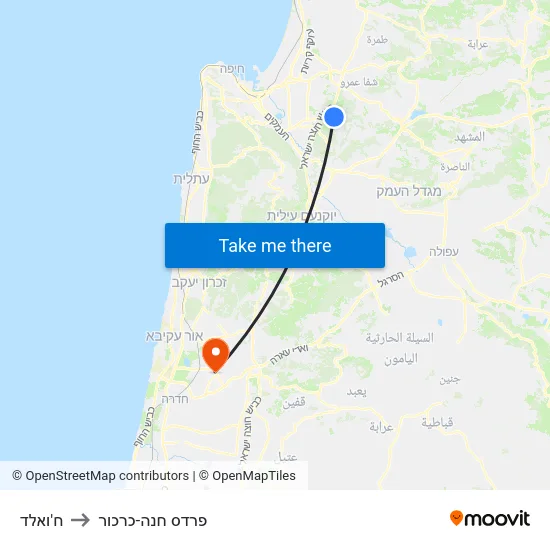 ח'ואלד to פרדס חנה-כרכור map