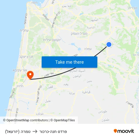 טמרה (יזרעאל) to פרדס חנה-כרכור map