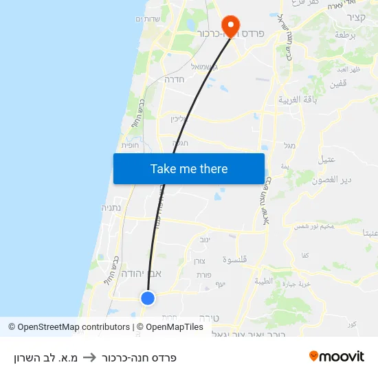 מ.א. לב השרון to פרדס חנה-כרכור map