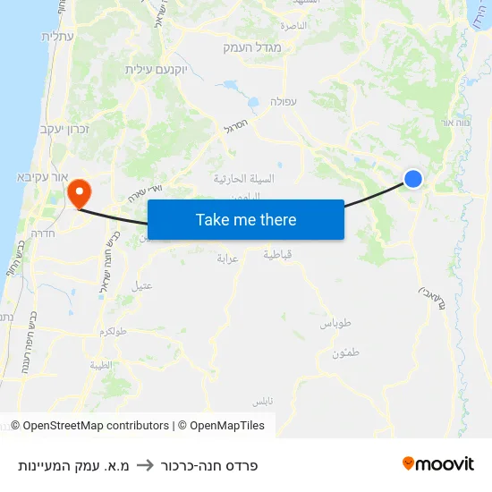 מ.א. עמק המעיינות to פרדס חנה-כרכור map