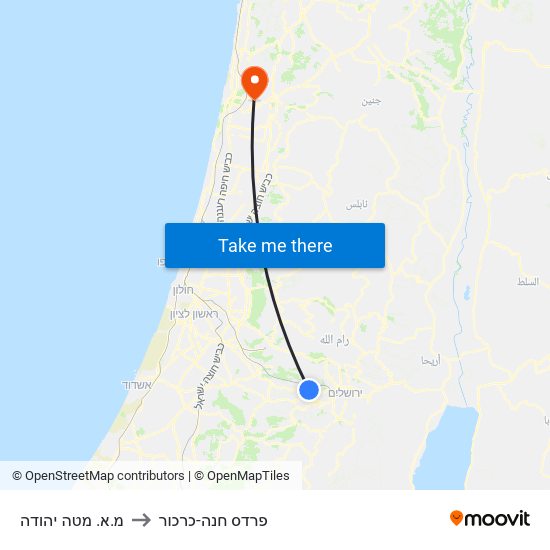 מ.א. מטה יהודה to פרדס חנה-כרכור map