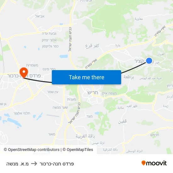 מ.א. מנשה to פרדס חנה-כרכור map