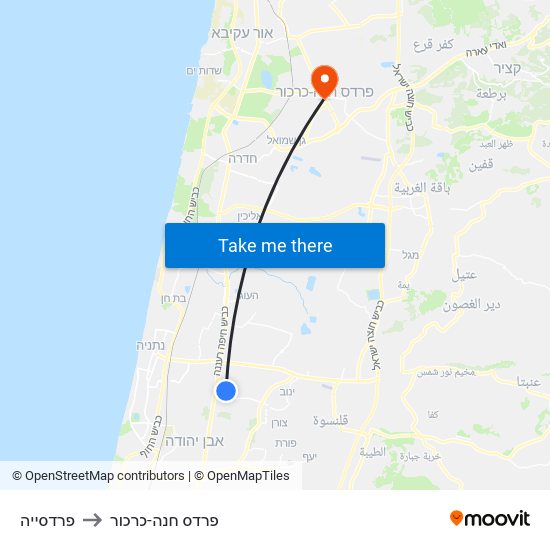 פרדסייה to פרדס חנה-כרכור map