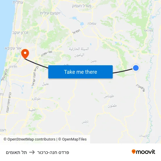 תל תאומים to פרדס חנה-כרכור map